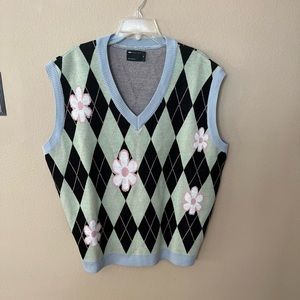 ASOS DESIGN knitted argyle tank top with floral pattern